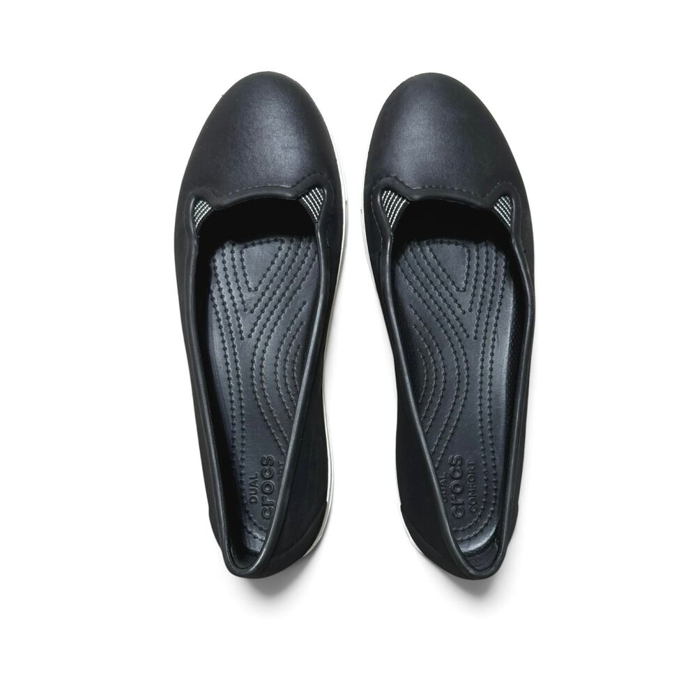 Crocs Women's CitiLane Dual Comfort Slip-On Shoes Flats Size 10 Black White